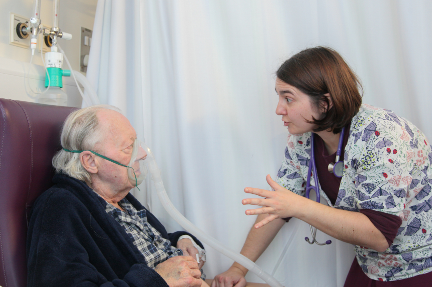 Pneumonia male patient and female clinician