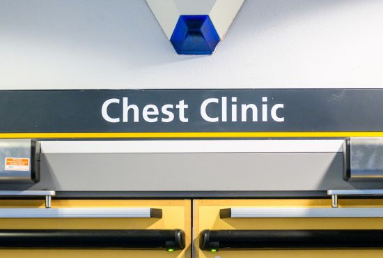 Sign above doors to a chest clinic