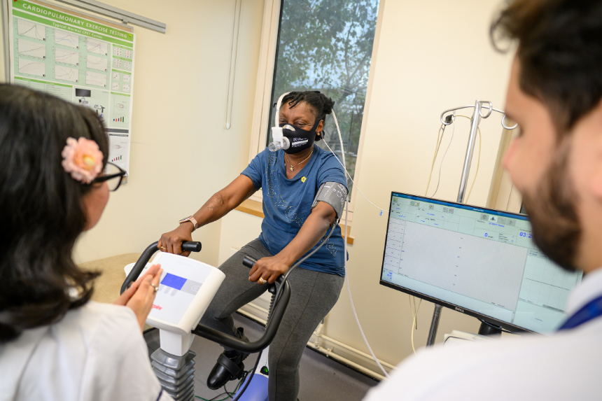 Female chronic cough patient on an exercise bike