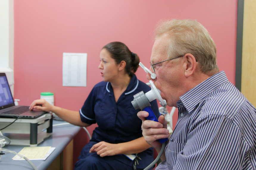 ILD male patient having a test